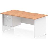Impulse 1600mm Two-Tone Scalloped Edge Rectangular Desk, White Panel End Legs, Oak, With 1 x 2 Drawer Fixed Pedestal