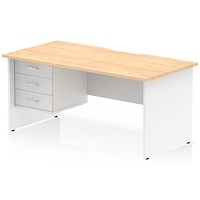Impulse 1600mm Two-Tone Scalloped Edge Rectangular Desk, White Panel End Legs, Maple, With 1 x 3 Drawer Fixed Pedestal