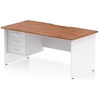 Impulse 1600mm Two-Tone Scalloped Edge Rectangular Desk, White Panel End Legs, Walnut, With 1 x 3 Drawer Fixed Pedestal