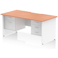 Impulse 1600mm Two-Tone Scalloped Edge Rectangular Desk, White Panel End Legs, Beech, With 1 x 2 Drawer and 1 x 3 Drawer Fixed Pedestals