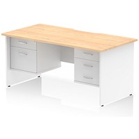 Impulse 1600mm Two-Tone Scalloped Edge Rectangular Desk, White Panel End Legs, Maple, With 1 x 2 Drawer and 1 x 3 Drawer Fixed Pedestals