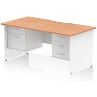Impulse 1600mm Two-Tone Scalloped Edge Rectangular Desk, White Panel End Legs, Oak, With 1 x 2 Drawer and 1 x 3 Drawer Fixed Pedestals