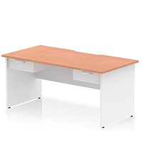 Impulse 1600mm Two-Tone Scalloped Edge Rectangular Desk, White Panel End Legs, Beech, With 2 x 1 Drawer Fixed Pedestals
