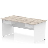 Impulse 1600mm Two-Tone Scalloped Edge Rectangular Desk, White Panel End Legs, Grey Oak, With 2 x 1 Drawer Fixed Pedestals