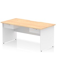 Impulse 1600mm Two-Tone Scalloped Edge Rectangular Desk, White Panel End Legs, Maple, With 2 x 1 Drawer Fixed Pedestals
