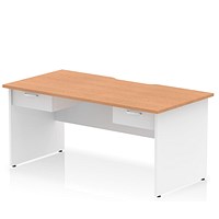 Impulse 1600mm Two-Tone Scalloped Edge Rectangular Desk, White Panel End Legs, Oak, With 2 x 1 Drawer Fixed Pedestals