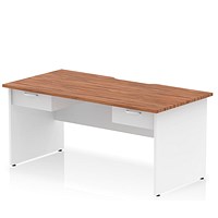 Impulse 1600mm Two-Tone Scalloped Edge Rectangular Desk, White Panel End Legs, Walnut, With 2 x 1 Drawer Fixed Pedestals