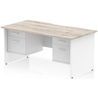 Impulse 1600mm Two-Tone Scalloped Edge Rectangular Desk, White Panel End Legs, Grey Oak, With 2 x 2 Drawer Fixed Pedestals