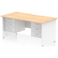 Impulse 1600mm Two-Tone Scalloped Edge Rectangular Desk, White Panel End Legs, Maple, With 2 x 3 Drawer Fixed Pedestals