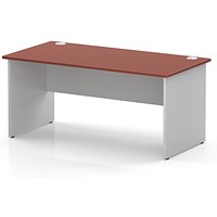 Impulse Two-Tone 1600mm Rectangular Desk, White Panel End Leg, Brick Red