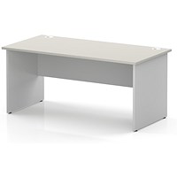 Impulse Two-Tone 1600mm Rectangular Desk, White Panel End Leg, Dove Grey