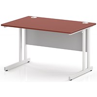 Impulse 1200mm Rectangular Desk, White Cantilever Leg and Modesty Panel, Brick Red