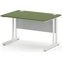 Impulse 1200mm Rectangular Desk, White Cantilever Leg and Modesty Panel, Moss Green