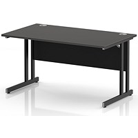 Impulse 1400mm Rectangular Desk, Black Cantilever Leg and Modesty Panel, Carbon Grey