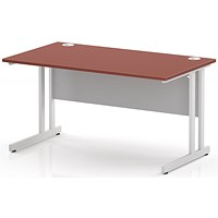 Impulse 1400mm Rectangular Desk, White Cantilever Leg and Modesty Panel, Brick Red