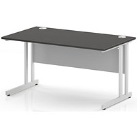 Impulse 1400mm Rectangular Desk, White Cantilever Leg and Modesty Panel, Carbon Grey