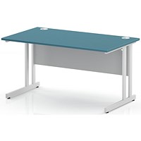 Impulse 1400mm Rectangular Desk, White Cantilever Leg and Modesty Panel, Dark Teal