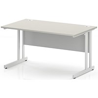 Impulse 1400mm Rectangular Desk, White Cantilever Leg and Modesty Panel, Dove Grey