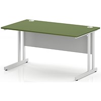 Impulse 1400mm Rectangular Desk, White Cantilever Leg and Modesty Panel, Moss Green