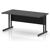 Impulse 1600mm Rectangular Desk, Black Cantilever Leg and Modesty Panel, Carbon Grey