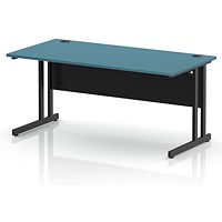 Impulse 1600mm Rectangular Desk, Black Cantilever Leg and Modesty Panel, Dark Teal