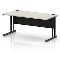 Impulse 1600mm Rectangular Desk, Black Cantilever Leg and Modesty Panel, Dove Grey