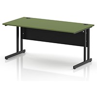 Impulse 1600mm Rectangular Desk, Black Cantilever Leg and Modesty Panel, Moss Green