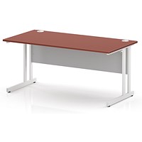 Impulse 1600mm Rectangular Desk, White Cantilever Leg and Modesty Panel, Brick Red