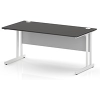 Impulse 1600mm Rectangular Desk, White Cantilever Leg and Modesty Panel, Carbon Grey