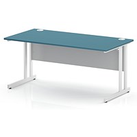 Impulse 1600mm Rectangular Desk, White Cantilever Leg and Modesty Panel, Dark Teal