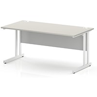 Impulse 1600mm Rectangular Desk, White Cantilever Leg and Modesty Panel, Dove Grey