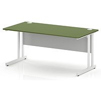 Impulse 1600mm Rectangular Desk, White Cantilever Leg and Modesty Panel, Moss Green