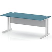 Impulse 1800mm Rectangular Desk, White Cantilever Leg and Modesty Panel, Dark Teal