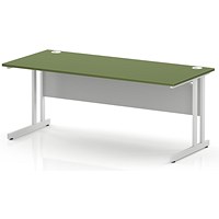 Impulse 1800mm Rectangular Desk, White Cantilever Leg and Modesty Panel, Moss Green