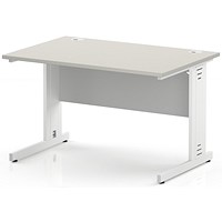 Impulse 1200mm Rectangular Desk, White Cable Managed Leg and Modesty Panel, Dove Grey