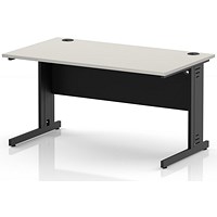 Impulse 1400mm Rectangular Desk, Black Cable Managed Leg and Modesty Panel, Dove Grey