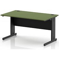 Impulse 1400mm Rectangular Desk, Black Cable Managed Leg and Modesty Panel, Moss Green