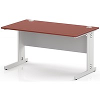 Impulse 1400mm Rectangular Desk, White Cable Managed Leg and Modesty Panel, Brick Red