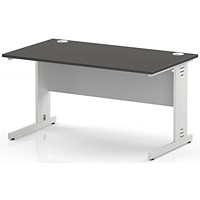 Impulse 1400mm Rectangular Desk, White Cable Managed Leg and Modesty Panel, Carbon Grey