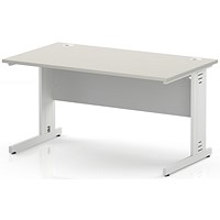 Impulse 1400mm Rectangular Desk, White Cable Managed Leg and Modesty Panel, Dove Grey