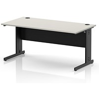 Impulse 1600mm Rectangular Desk, Black Cable Managed Leg and Modesty Panel, Dove Grey