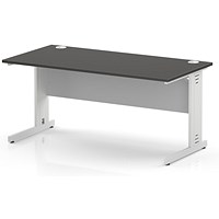Impulse 1600mm Rectangular Desk, White Cable Managed Leg and Modesty Panel, Carbon Grey