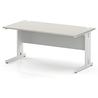 Impulse 1600mm Rectangular Desk, White Cable Managed Leg and Modesty Panel, Dove Grey