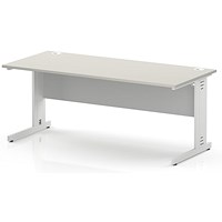 Impulse 1800mm Rectangular Desk, White Cable Managed Leg and Modesty Panel, Dove Grey
