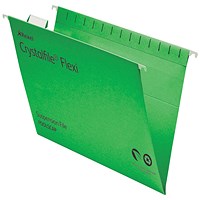 Rexel Crystalfile Flexi Manilla Suspension Files, V Base, Foolscap, Green, Pack of 50