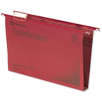 Rexel CrystalFiles Classic Suspension Files, Square Base, 30mm Capacity, Foolscap, Red, Pack of 50