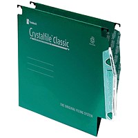 Rexel Crystalfile Classic Manilla Lateral Suspension Files, 330mm Width, 15mm V Base, Green, Pack of 50