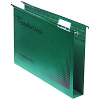 Rexel CrystalFiles Classic Suspension Files, Square Base, 30mm Capacity, Foolscap, Green, Pack of 50