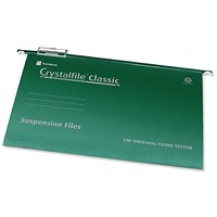 Rexel Crystalfile Classic Manilla Suspension Files, V Base, A4, Green, Pack of 50