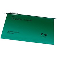 Rexel CrystalFiles Classic Suspension Files, V Base, 15mm Capacity, Foolscap, Green, Pack of 50